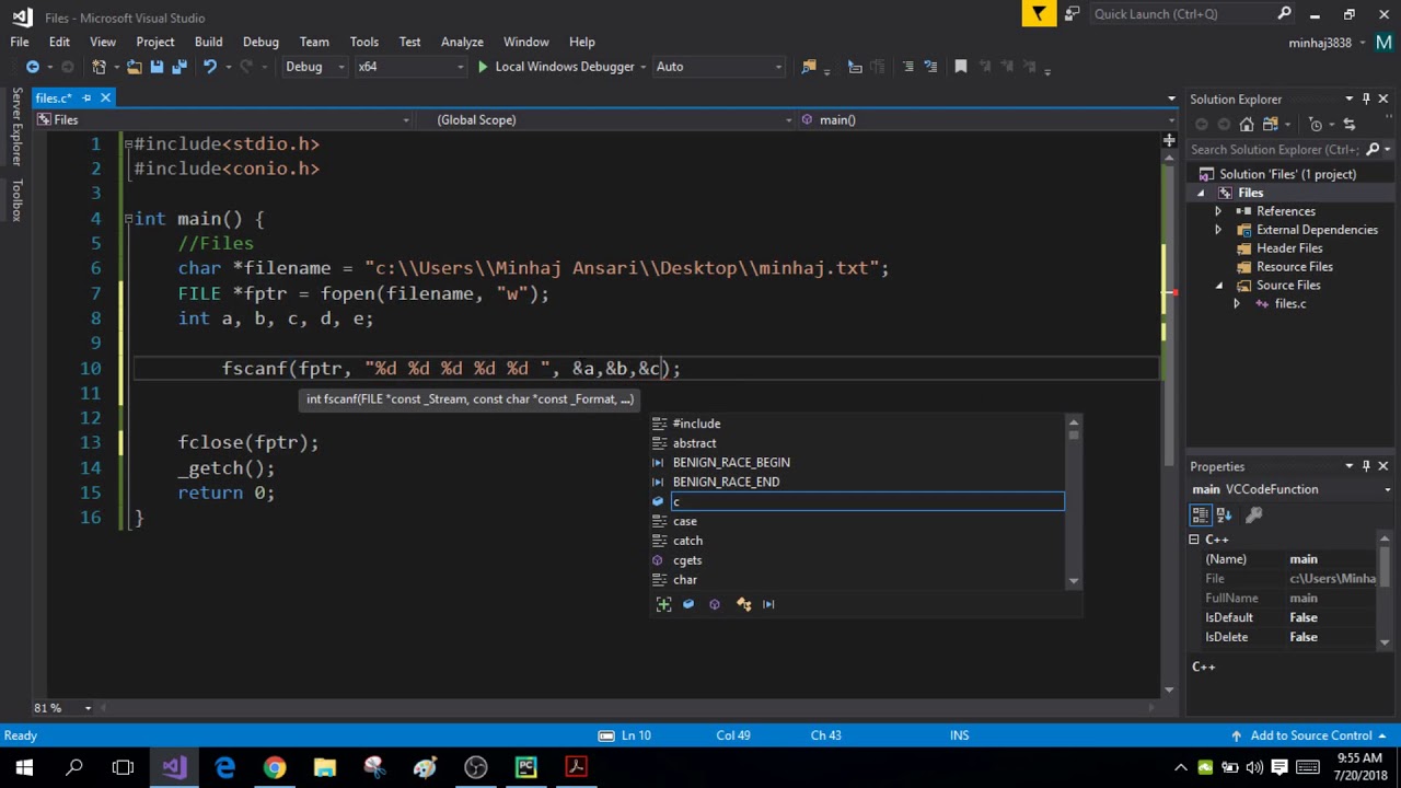 C Programming 44 Input From Files Using The Fscanf Function Youtube