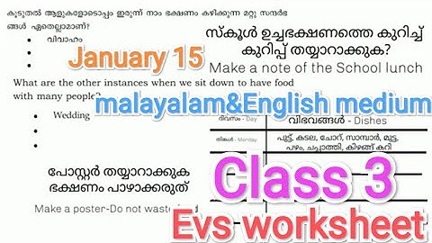 class 3  EVS worksheet/kite victers online class worksheet/english & malayalam medium/January 15