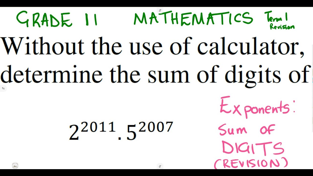 Mathematics Grade 11 Sum of Digits - Exponents Term 1 ...