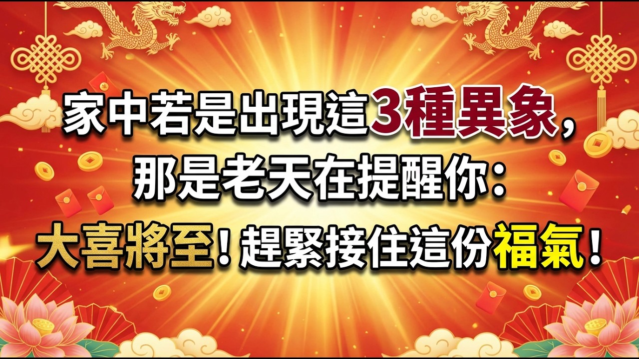 家中若是出現這3種異象，那是老天在提醒你：大喜將至！趕緊接住這份福氣！ #開運徵兆 #倪師 #易經智慧 #能量場 #陽宅風水 #趨吉避凶 #生命轉折 #財富運勢