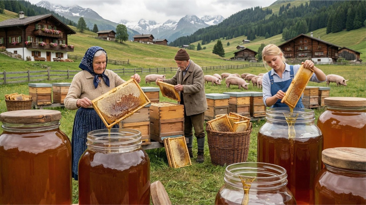 Traditional Honey Harvest at a Rural Farm