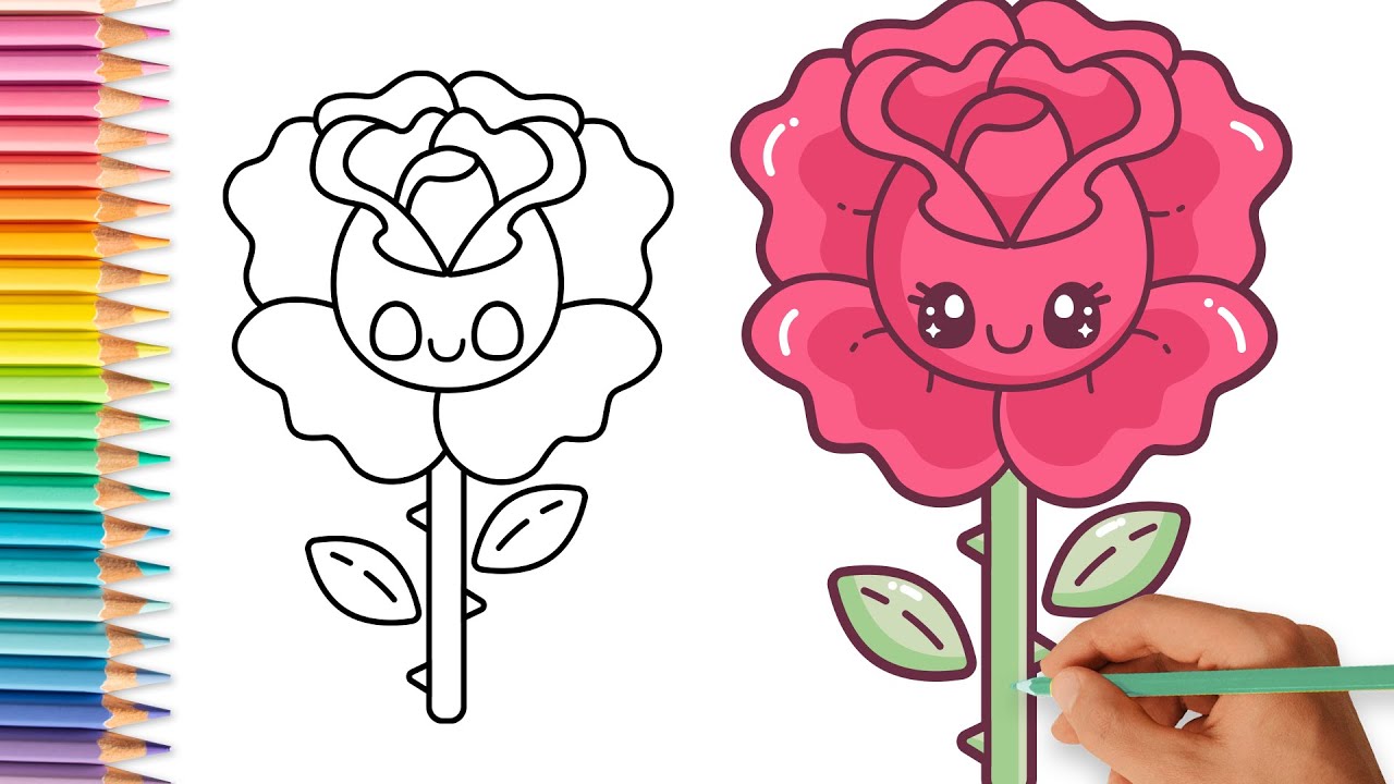 COMO DIBUJAR ROSA KAWAII PASO A PASO - Dibujos kawaii fáciles 