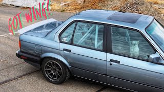 E30 BMW CUSTOM ALUMINUM WING INSTALL BERTY 30 TRACK BUILD