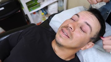 HUSBAND GETS HIS EYEBROWS THREADED FOR THE FIRST TIME!