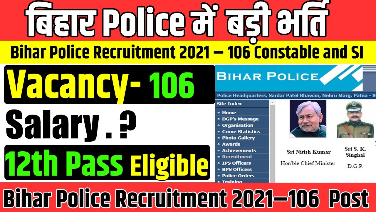 Bihar Police Recruitment for SI and Constable Post 2021 12th Pass Bihar Police Vacancy 2021