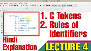 Lecture 4 : C Tokens and rules of Identifiers explained in Hindi | C Programming | Bipin Tech Fun
