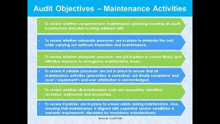 Risk Based Internal Audit of Maintenance Activities - Key Focus Areas Part I