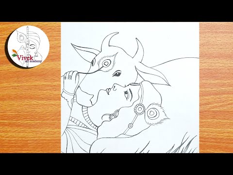 Lord Krishna Drawing with Cow | Easy Lord Krishna Drawing Step by Step