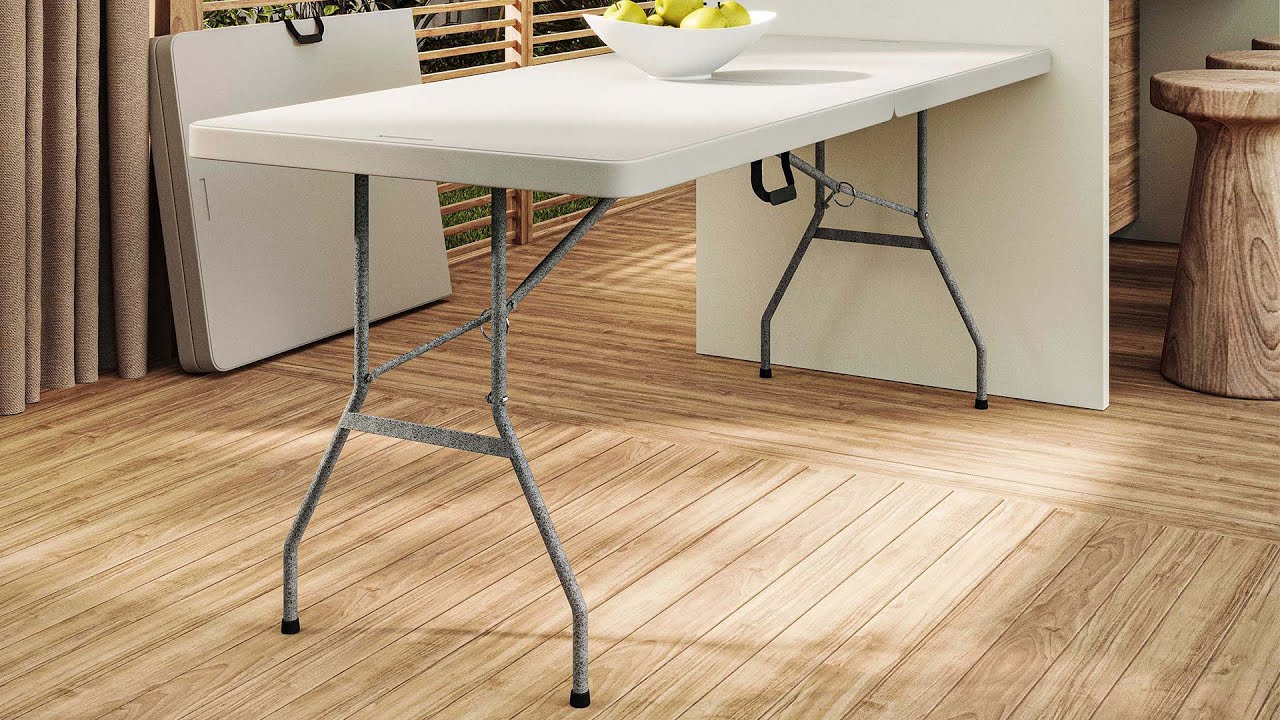 TECHNI HOME 6 FT Granite White Folding Table with Easy-Carry Handle