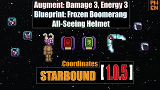[starbound guide] All-Seeing Helmet, Frozen Boomerang BP, Damage III, Energy III coordinates 1.0