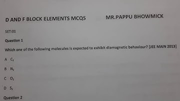 M.C.Q on d & f block element,Part:01,Mr.Pappu Bhowmick