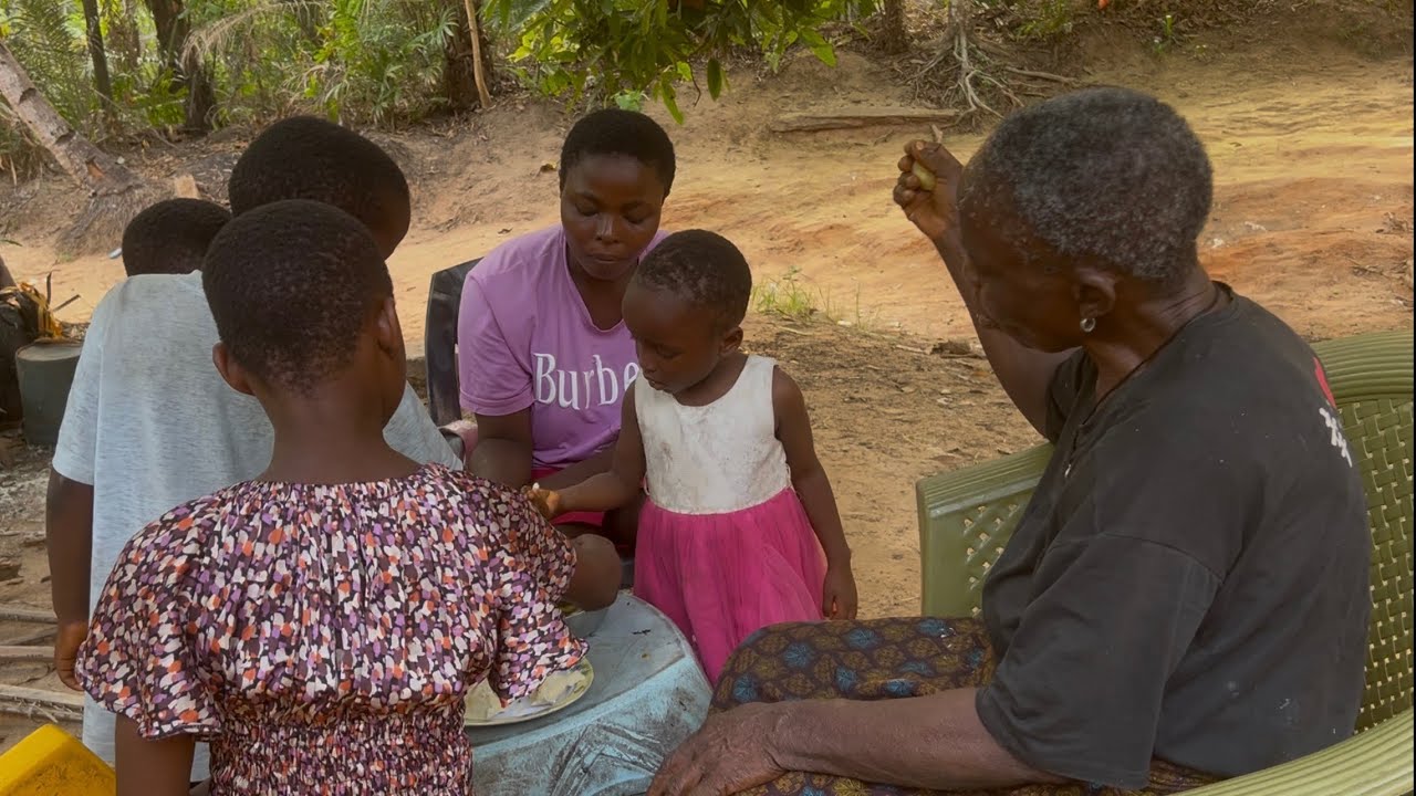 A Day in African Village: Mother Goes to the Market While Grandma Pounds Fufu 