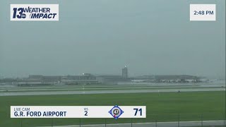 National Weather Service Grand Rapids reports roof damage at their facility near GRR airport