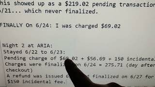 I recently stayed at ARIA, I was worried about $150 Incidental Deposit charged but went away 4 days
