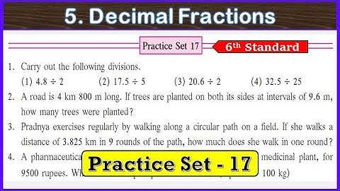 practice set 17 class 6 math | chapter 5 decimal fractions | practice set 17 class 6 maths