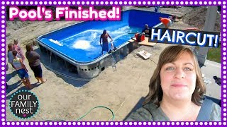 FIRST SWIM IN OUR NEW POOL! CHOPPED MY HAIR OFF!