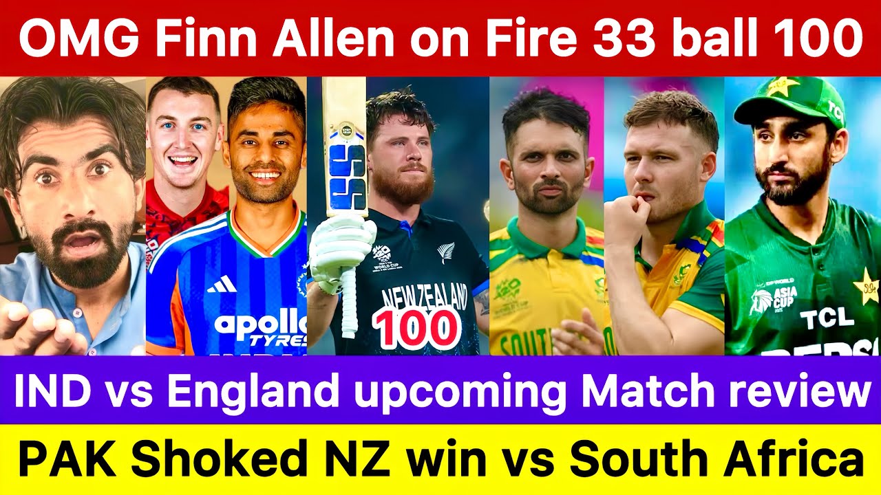 finn allen hundred pakistan reaction | new zealand vs south africa | india vs england review 