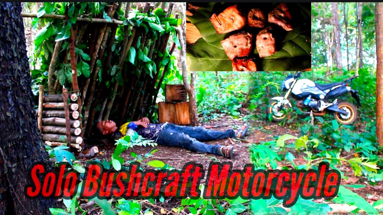Solo Bushcraft, Motorcycle Sorvival Camping,Solo Adventure,Cooking