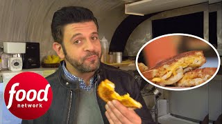 Adam Tries Famous Grilled Cheese Sandwich On A Converted School Bus I Secret Eats With Adam Richman