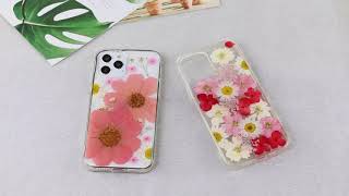 Transparent dried flower material phone case.