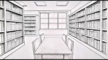 How to draw a library in one point perspective, time-lapse