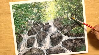How to draw forests and streams with acrylic paint / for beginners