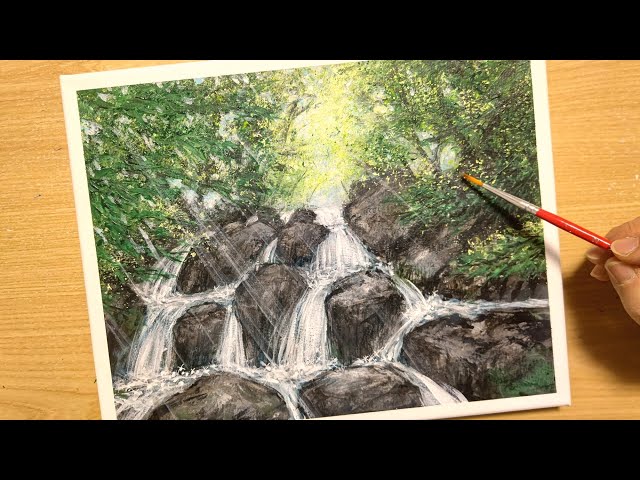 How to draw forests and streams with acrylic paint / for beginners