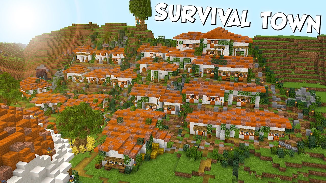 Building a survival town in a realm : r/Minecraft