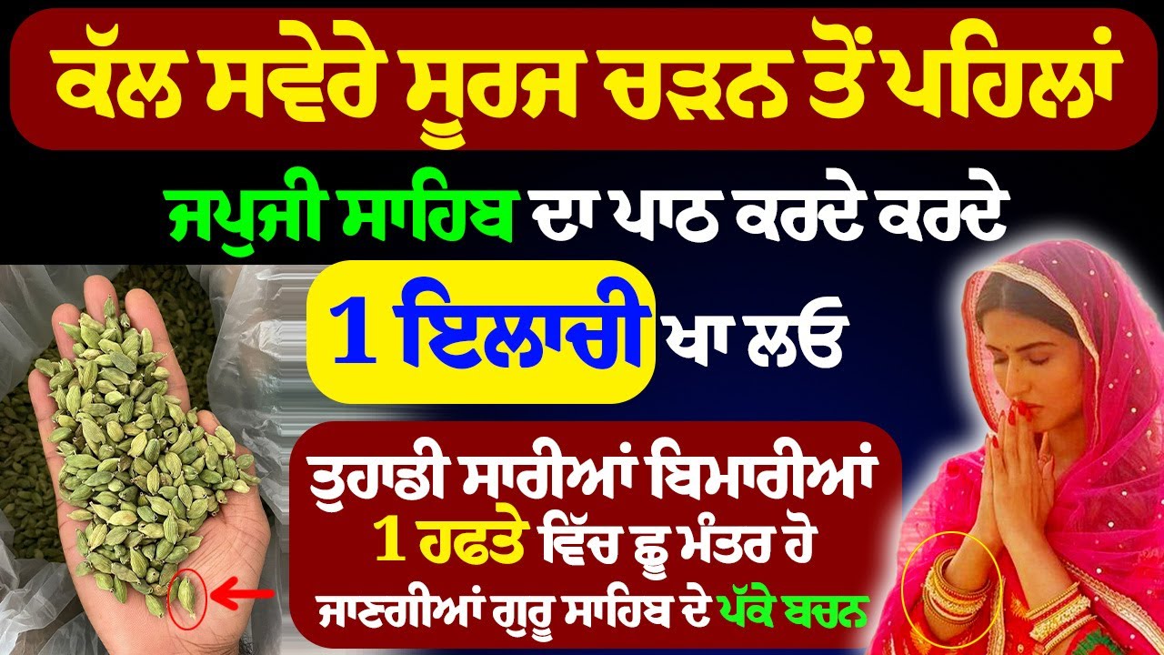 ਸੂਰਜ ਚੜਨ ਤੋਂ ਪਹਿਲਾਂ ਜਪੁਜੀ ਸਾਹਿਬ ਦਾ ਪਾਠ ਕਰਦੇ ਕਰਦੇ ਇੱਕ ਇਲਾਚੀ ਖਾ ਲਓ ਤੁਹਾਡੀ ਸਾਰੀਆਂ ਬਿਮਾਰੀਆਂ ਛੂ ਮੰਤਰ