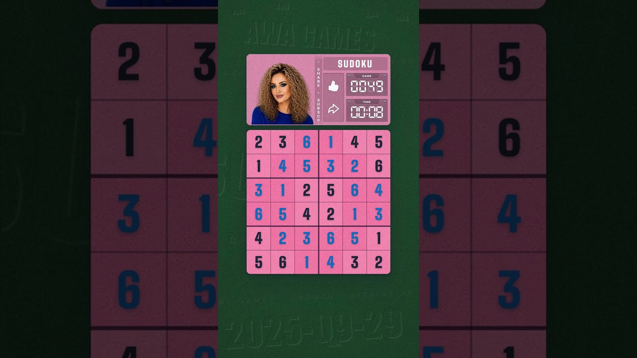 LinkedIn Mini Sudoku #49 solved board for September 29, 2025, 6x6 grid