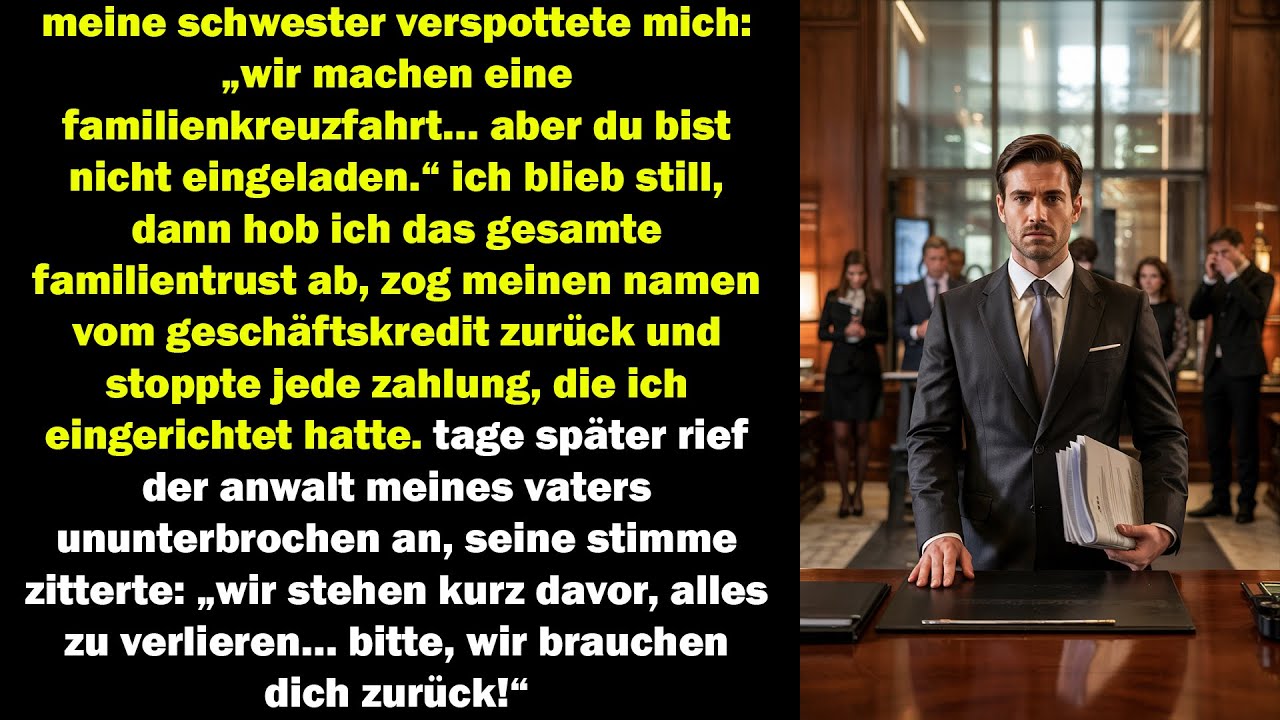 meine schwester lud alle zur familienkreuzfahrt ein – nur mich nicht. tage später flehte ihr anwalt