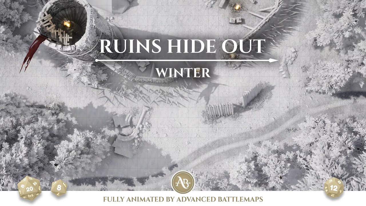 D&D | Pathfinder | Ruins Hideout - Winter | Animated Battle Maps | Virtual Tabletop