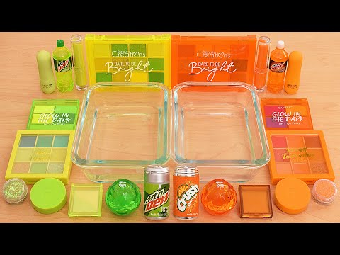 Mountain Dew vs Orange Crush - Mixing Makeup Eyeshadow Into Slime ASMR