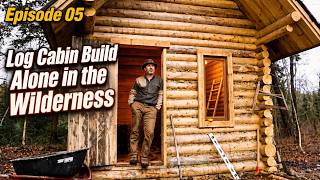 Log Cabin Build Alone in the Wilderness - Installing a Wood Floor and Making a Door | Episode 05