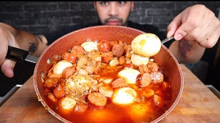 (ASMR) EGG, SHRIMP, AND SAUSAGE BOIL MUKBANG
