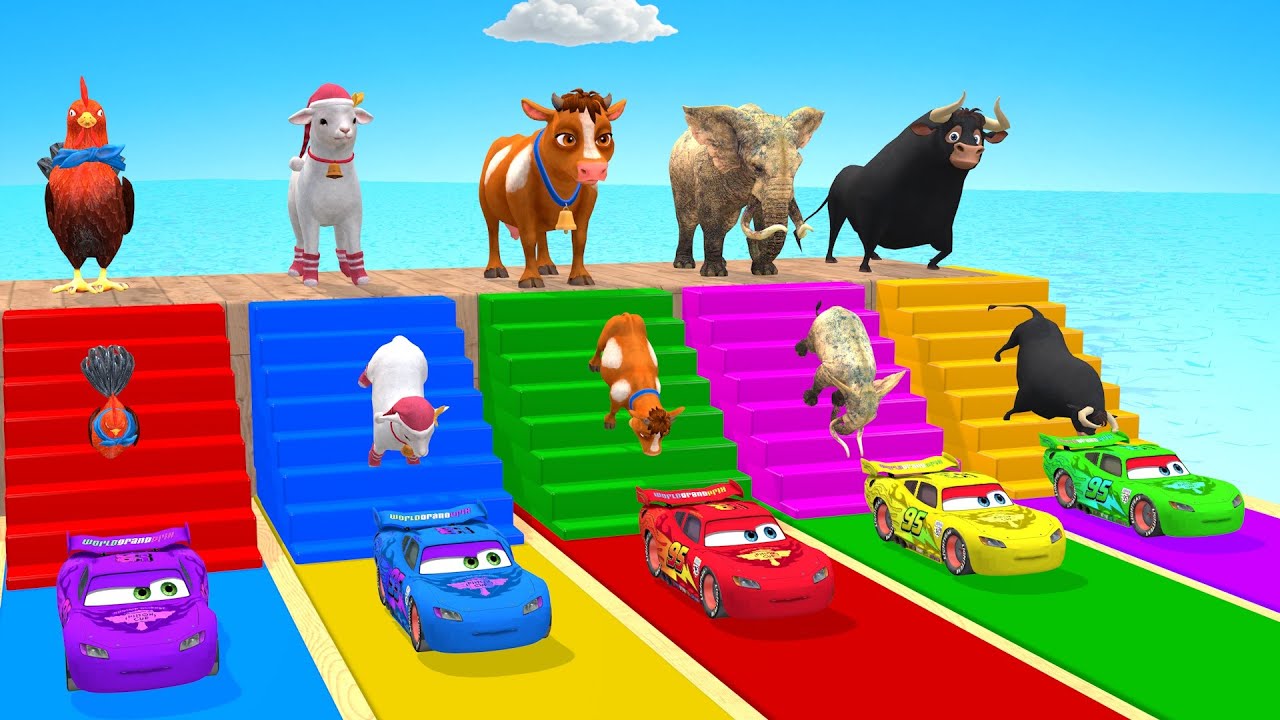 love Long Slide Game With Cow Elephant Gorilla Hippopotamus Tiger 3dAnimal Game Funny 3d Animals