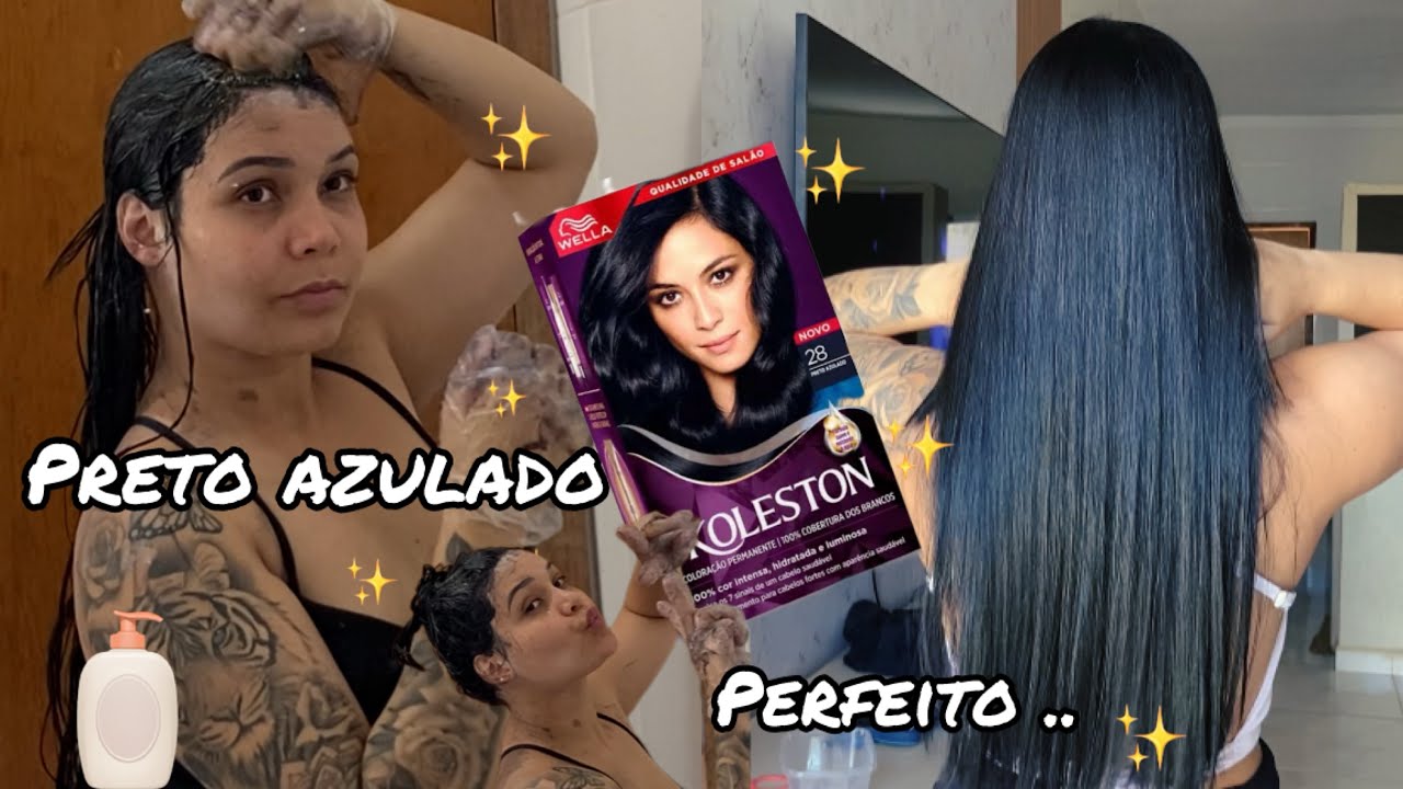 COMO PINTAR O CABELO DE PRETO AZULADO sozinha | Koleston  preto azulado 28