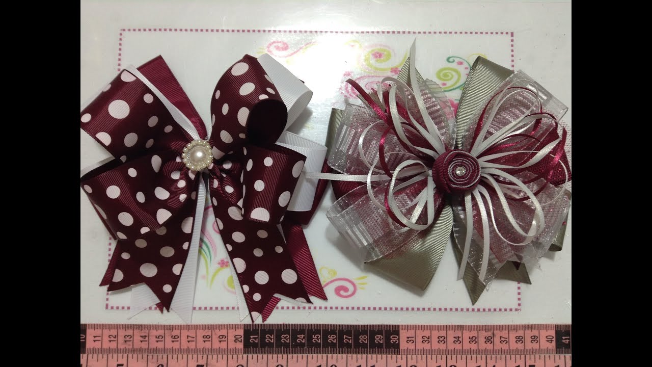 Moño escolar tinto, gris y blanco VIDEO No. 242