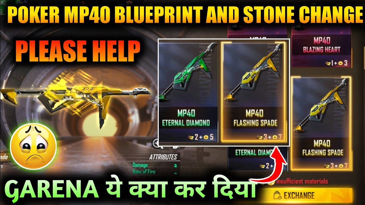 How To Get Poker Mp40 In 1 Blueprint And 3 Stone |Free Fire Poker Mp40 Blueprint And Stone Change