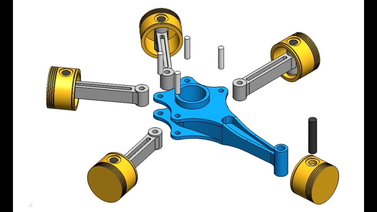 2_SolidWorks ASSEMBLY: Radial Piston Engine, Sub-assemblies & Exploded ...