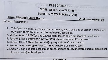 Class 12 Maths Pre board Question Paper of (2022 - 2023) | Cbse Board Exam