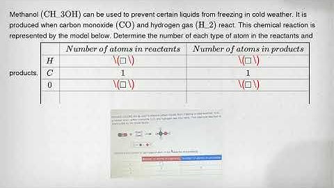Methanol (mathrm(CH)_(3) mathrm(OH)) can be used to prevent certain liquids from freezing in cold we