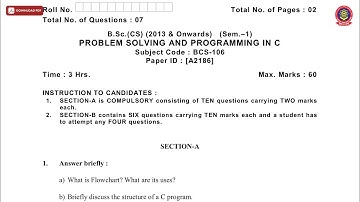 BSC CS 1ST SEM PROBLEM SOLVING AND PROGRAMMING IN C A DEC 2018 | PTU