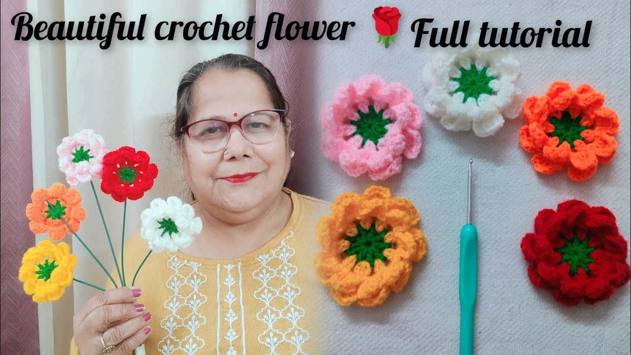 Beautiful crochet flower tutorial for beginner एक  फूल से बहुत सारे project बनाएं