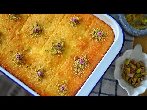 Basbousa Cake With Cream Filling Semolina Cake Drizzled With Syrup
