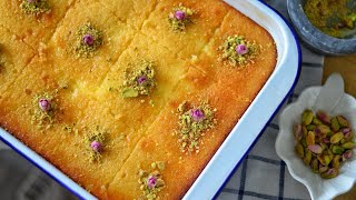 Basbousa Cake With Cream Filling Semolina Cake Drizzled With Syrup Resimi