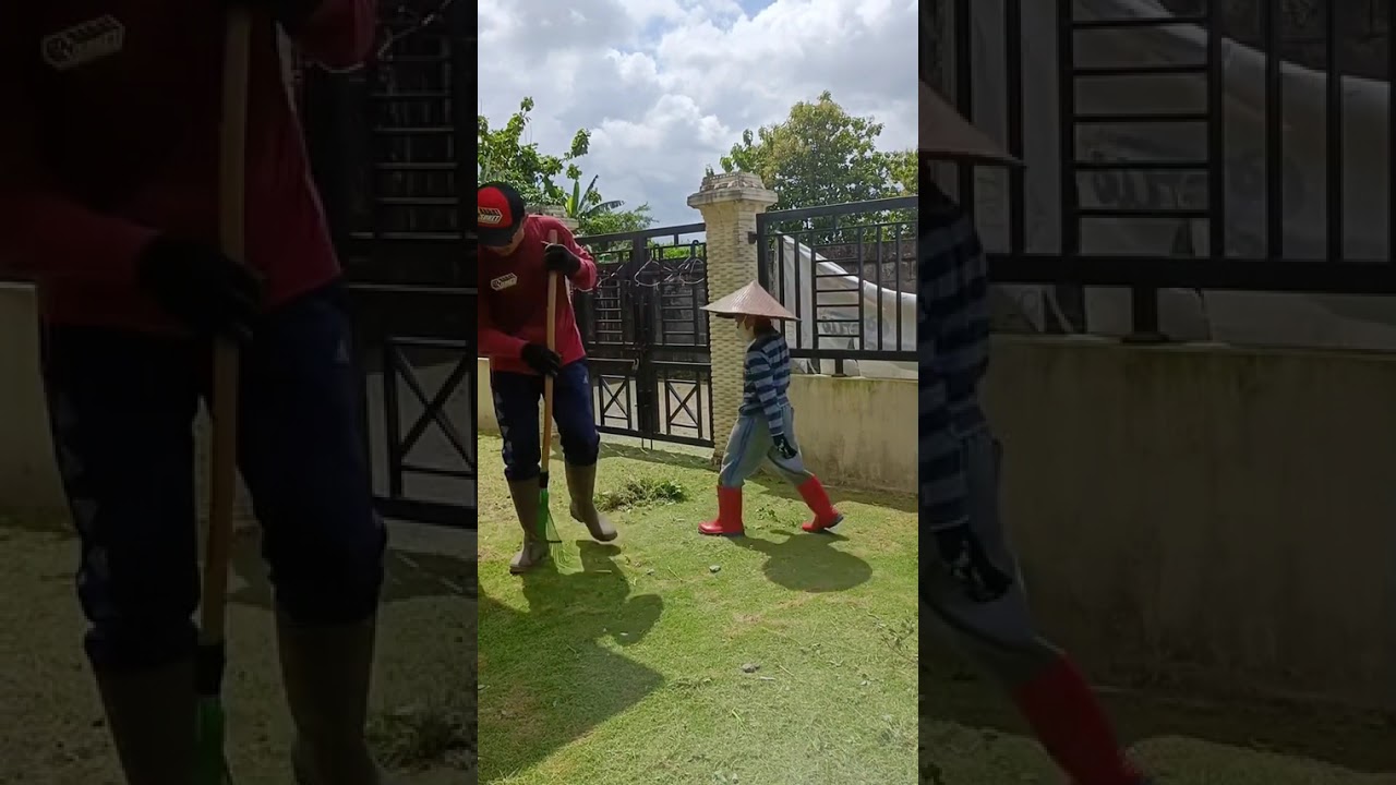 Kerja Memotong rumput bersama Abi 