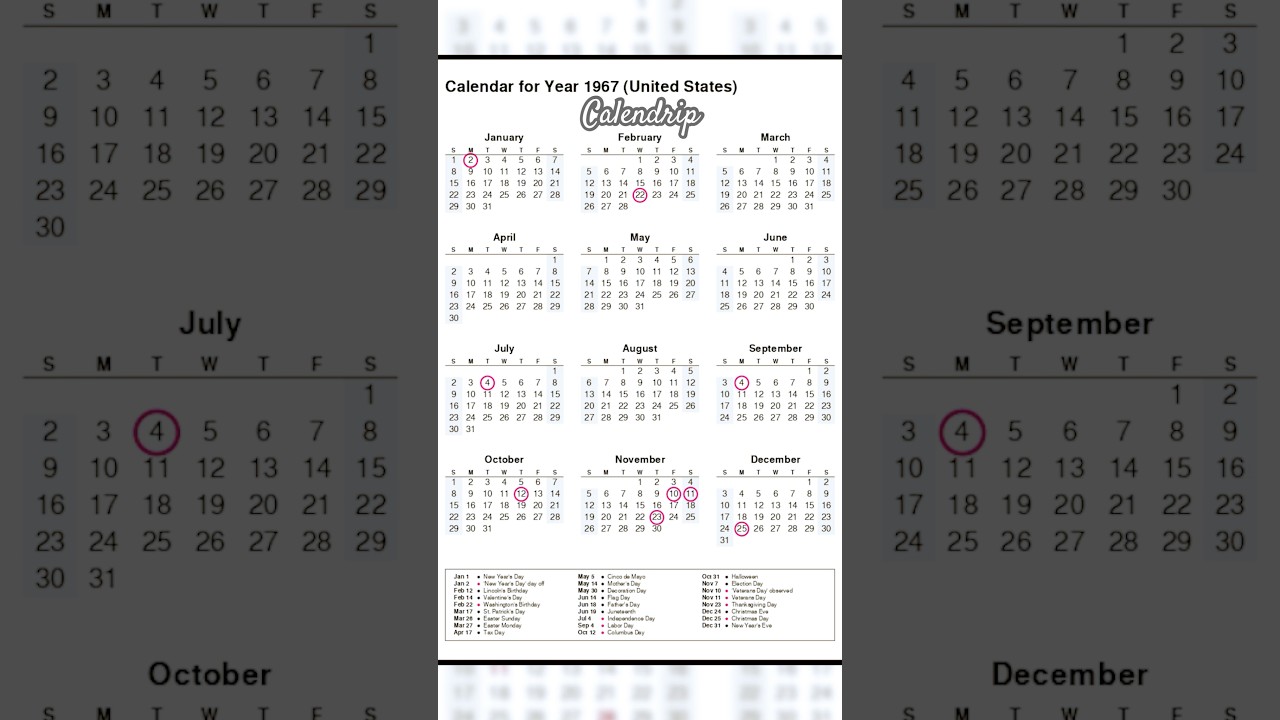 Calendar 1967 