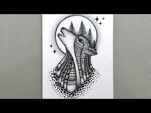 Wolf Howling Mandala Drawing | Easy Step Step Mandala Drawing - YouTube