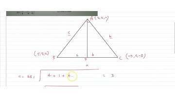 `A (3, 2, 0), B (5, 3, 2)` and `C (-9, 6, - 3)` are the vertices of a triangle `ABC` if bisect